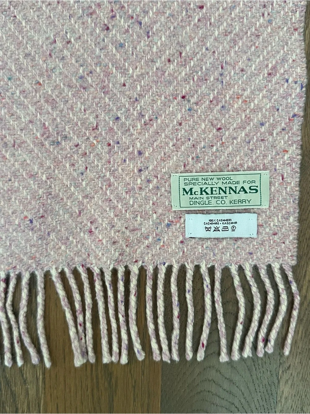 Dingle Woolen Company McKenna's 100% Cashmere Donegal Oblong Scarf Pink 56